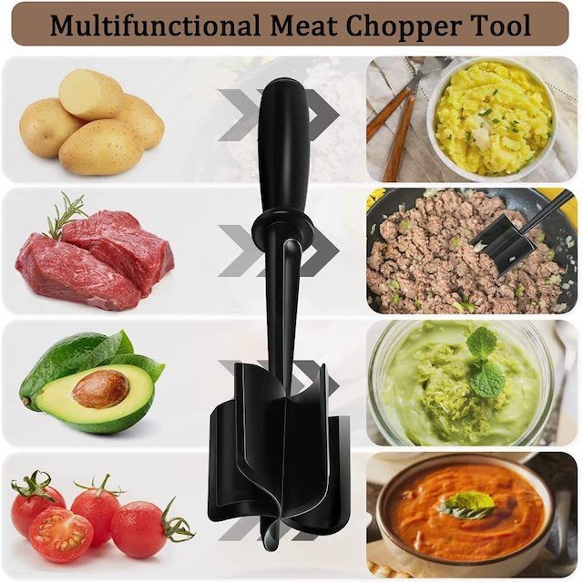 Provide Logo Black Non-Stick Chopper For Ground Meat Beef Masher