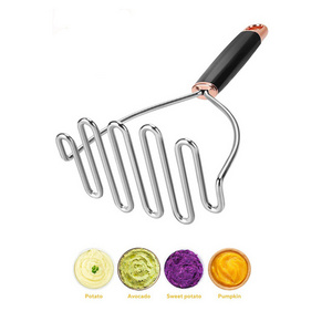 Premium Quality Kitchen Tool Bean Masher Vegetable Fruits Stainless Steel Potato Masher Silicone Black