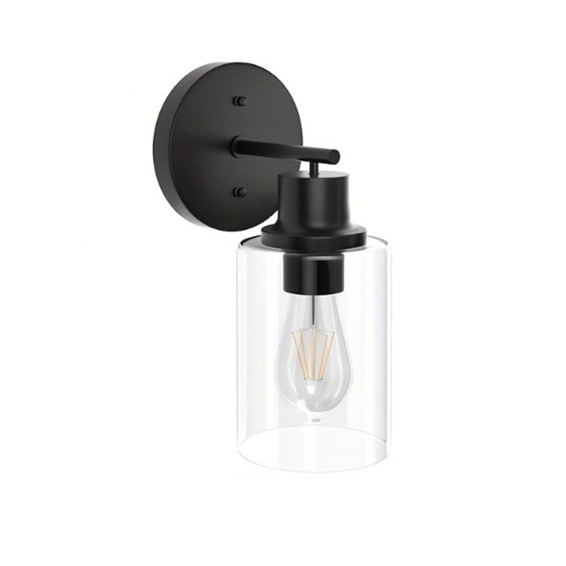 Custom Bedroom Hallway Wall Light Fixture with Clear Glass Shade Single Light Matte Black Wall Mount Light