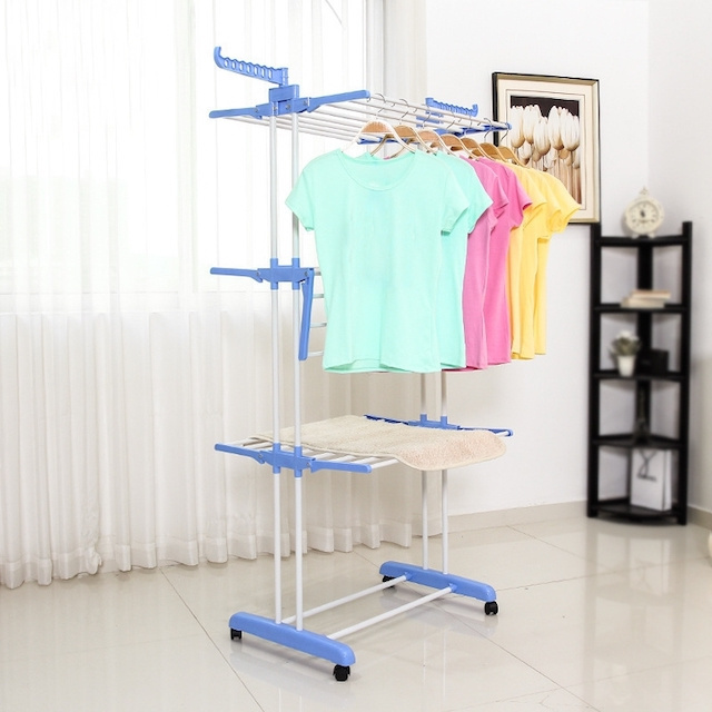 Folding Laundry Drying Rack 4 Tier Clothes Houses Rack with Two Side Wings Clothes Drying Rack 73*13.5*22.5CM