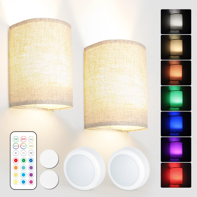 OEM BedRoom USB Rechargeable Or Battery Operated Wall Sconces 2PCS Wireless Dimmable 13 Colors RGB Wall Lights