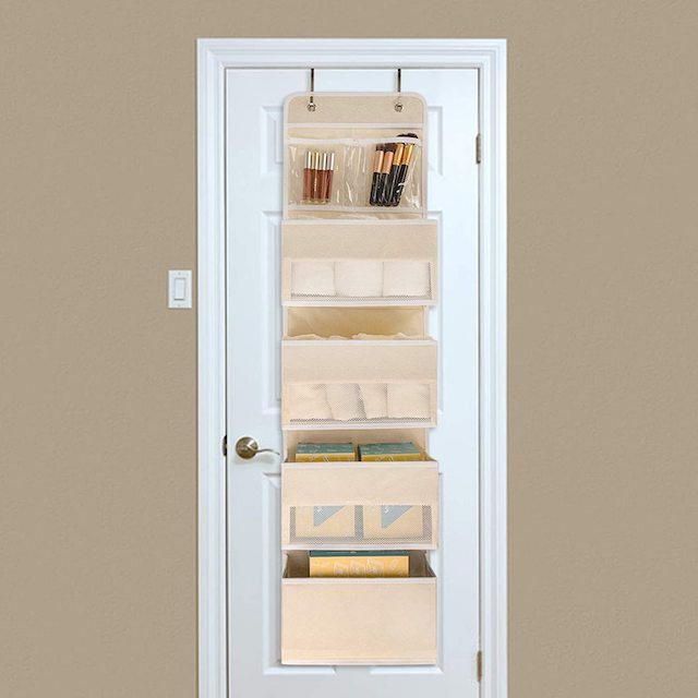 5-Shelf Fabric Door Storage with 4 Large Pockets and 2 Small PVC Pockets Wall Mount Over Door Hanging Organize Beige