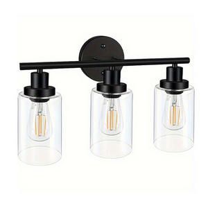 Living Room Bathroom Wall Lamp Black Vanity Lights with Clear Glass Shade 3-Light Bathroom Light Fixtures