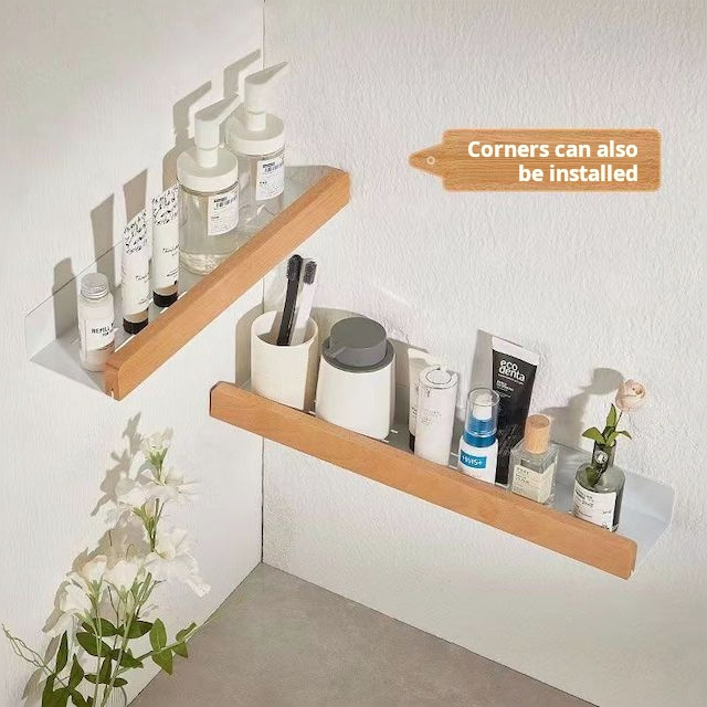 Bathroom Shelf with Towel Bar/Hooks Wall Mounted Organizer Farmhouse Beech Wood Floating Corner Shelf 12-24 Inch