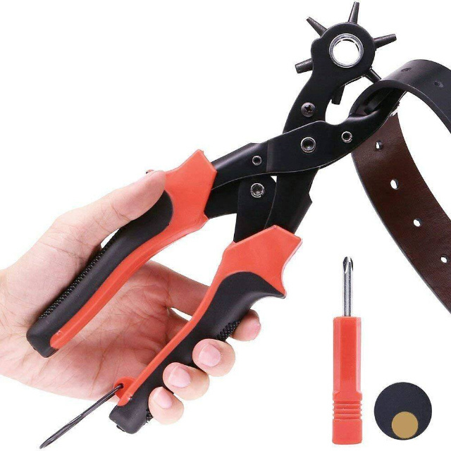 Belt Hole Punching Tool for Leather, Watches, Vinyl, Plastic, Handbags Revolving Leather Hole Punch Plier