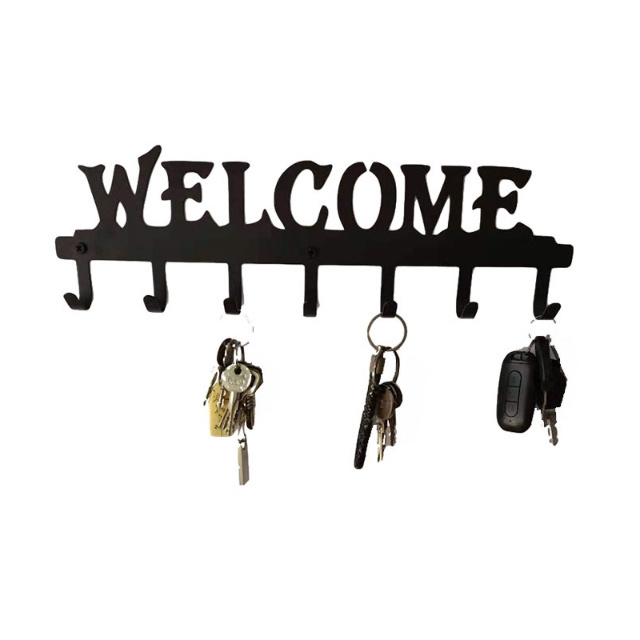 OEM Hot Sale Store Foyer Hallway Entrance Decoration WELCOME Unique Design Black Metal Wall Hooks