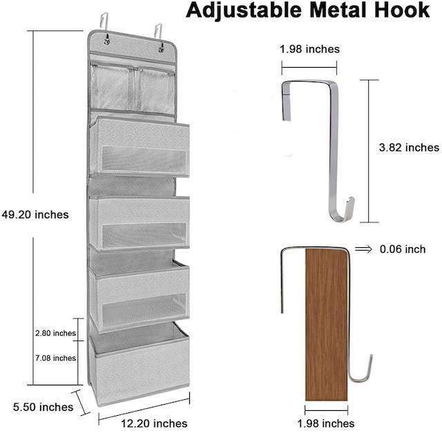 5-Shelf Fabric Door Storage with 4 Large Pockets and 2 Small PVC Pockets Wall Mount Over Door Hanging Organize Beige