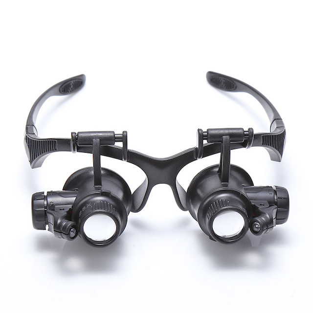 Double Eyes Loupe Head-Worn Magnifier with 4 Lenses 10X 15X 20X 25X LED Illuminated Magnifying Glasses