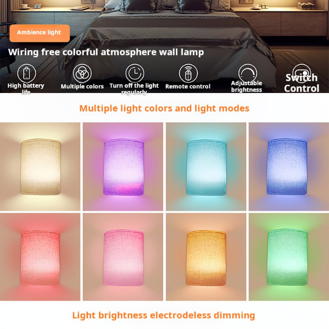 OEM BedRoom USB Rechargeable Or Battery Operated Wall Sconces 2PCS Wireless Dimmable 13 Colors RGB Wall Lights