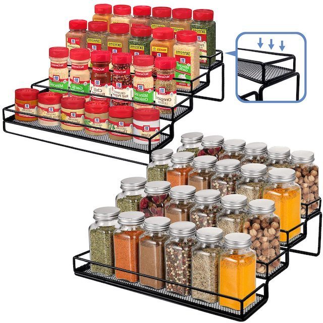 Countertop 4 Tier Spice Storage Holder Step Shelf for Kitchen Cabinet Cupboard Pantry Metal Black Spice Rack Organizer