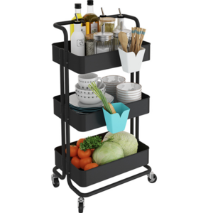 Kitchen Trolley Serving Trolley Metal Roll Shelf for Kitchen Bathroom Office with Wheels 3 Tier