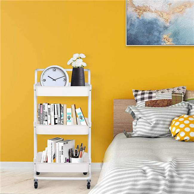 Kitchen Trolley Serving Trolley Metal Roll Shelf for Kitchen Bathroom Office with Wheels 3 Tier