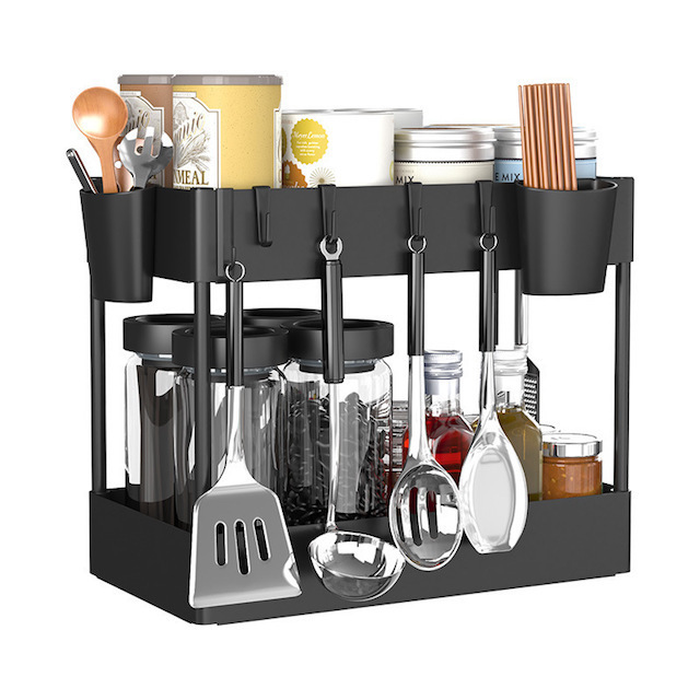 OEM Kitchen 2 Tier Spice Rack Organizer 5 Hooks Organize Countertop Holder Pantry Shelves Kitchen Storage Shelf