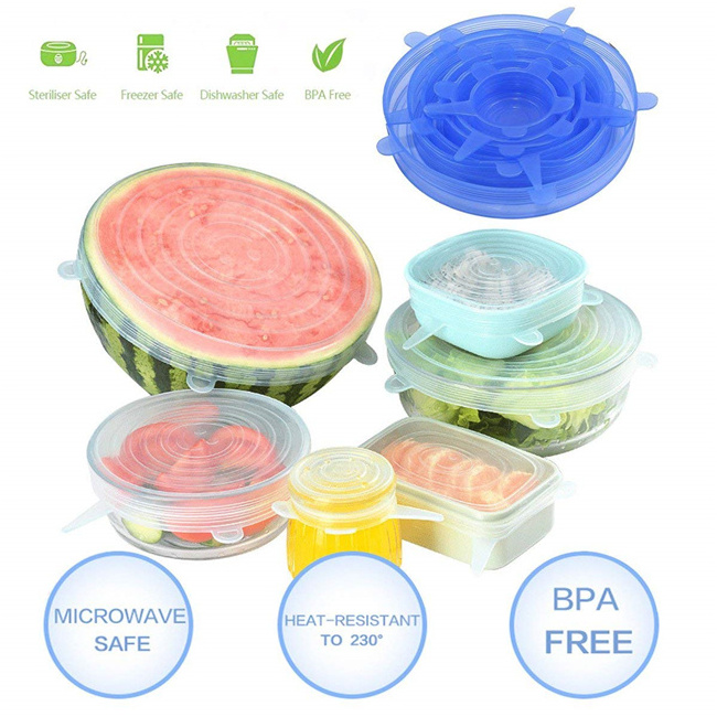 6 Pack Stretch Silicone lids, Food Storage Covers Fit Various Shape of Containers, Dishes, Bowls