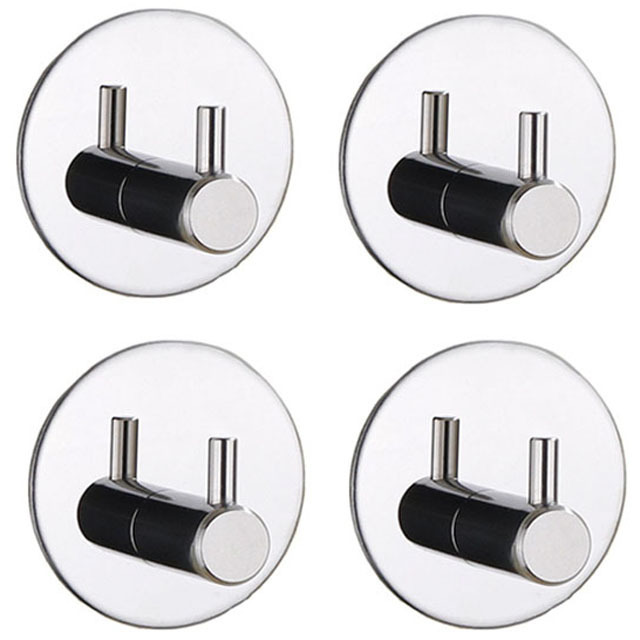 Kitchen Bathroom Robe Chrome Hook 4-Pack Self-Adhesive Hooks Wall Hanger Holder Heavy Duty Shower Waterproof Towel Hook