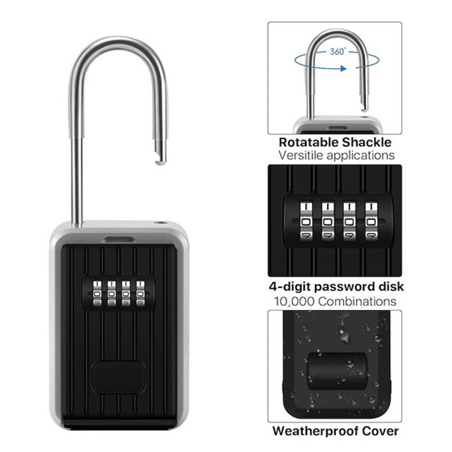 Large Capacity Lockbox for House/Car Keys ID Cards Waterproof 4 Digit Combination Resettable Key Lock Box Black