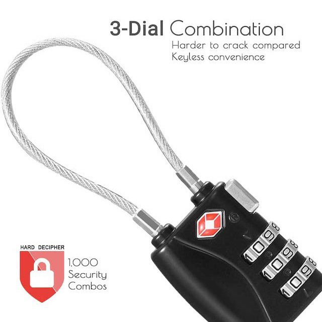 Good Price Multi-color Option 3-Digit Security Cable Padlock for Suitcase Luggage Code Lock TSA Locks