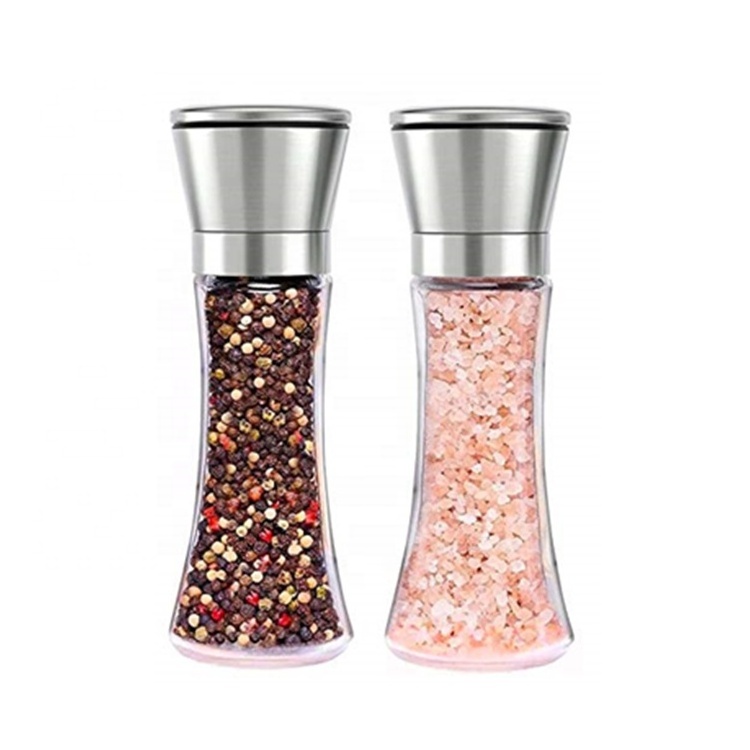 Custom Premium Adjustable Ceramic Tall Glass Stainless Steel Salt and Pepper Shakers