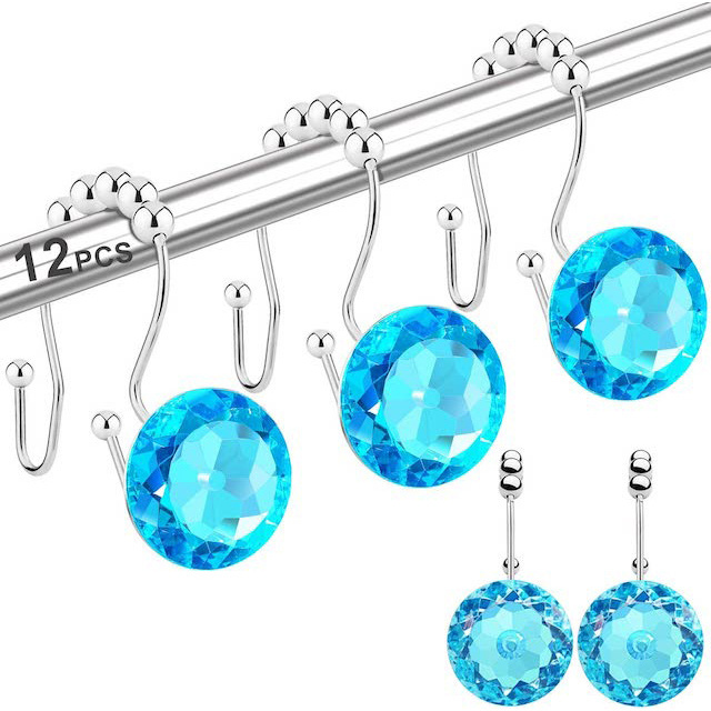 12PCS Shower Curtain Hooks Rings for Bathroom Double Hooks Acrylic Crystal Shower Curtain Rings Hangers Shower Curtain Hooks