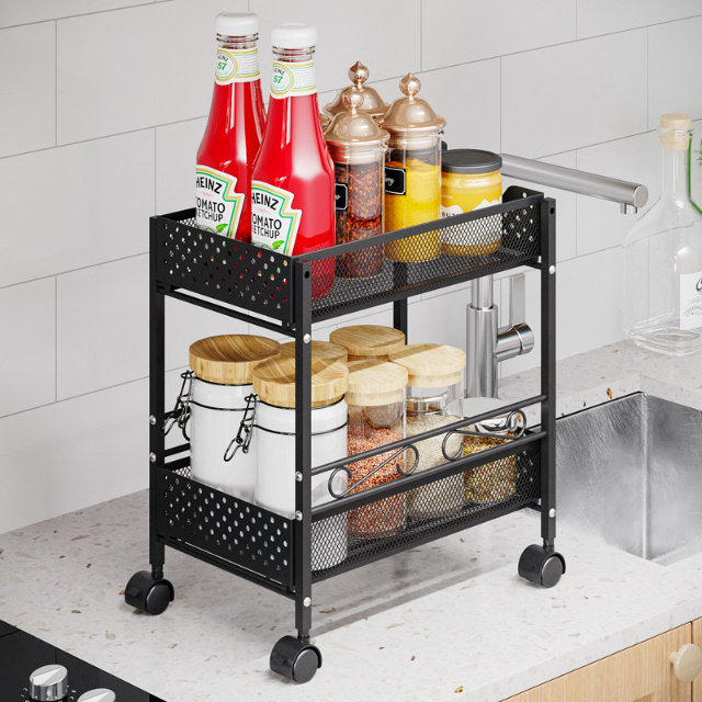 Kitchen Bathroom Cabinet Countertops 2-Tier Under-Sink Organization and Storage with Sliding Black Storage Drawers