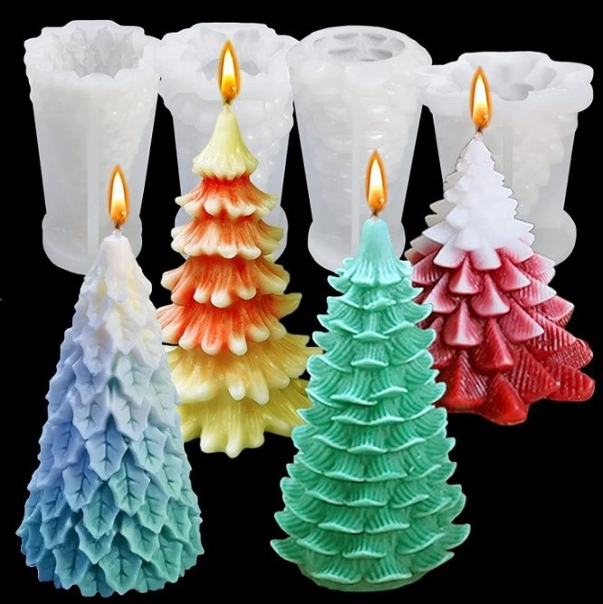 Wholesale Candle Moulds Silicone New 3D Christmas Tree Aromatic Candle Silicone Mold For Home Party Decor