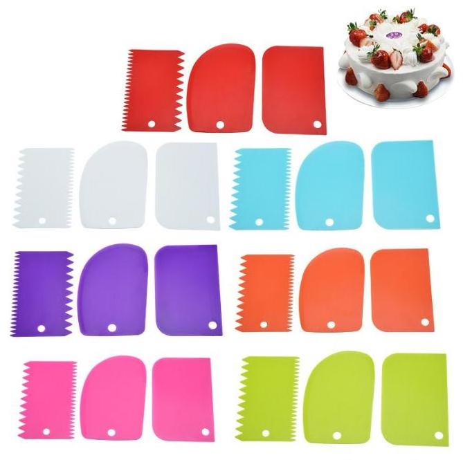 Hot Selling 3 Pcs Cake Scraper Smoother Set Cake Icing Smoother Tool Plastic Dough Scraper Bowl Scraper for Cake Decorating