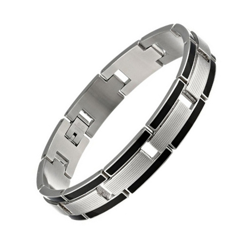 Fashion Bracelet Custom Black Plated Stainless Steel Crystal Bracelets For Men