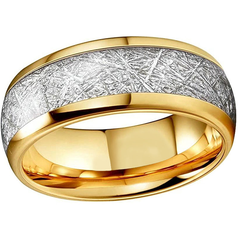 Fine jewelry 18k yellow color white material inlay 8mm tungsten alliance rings his and hers gold wedding ring