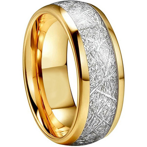 Fine jewelry 18k yellow color white material inlay 8mm tungsten alliance rings his and hers gold wedding ring