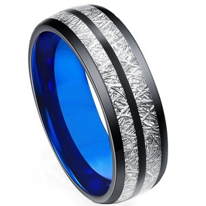 White imitate meteorite inlay 8mm men blue black ring wedding bands tungsten ring style