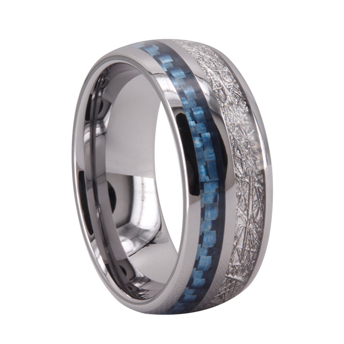 Tungsten Ring Inlay Fashion 18k Gold Wedding Rings Carbon Fiber Tungsten Carbide Set and Engagement for Couples Unisex Gold Blue