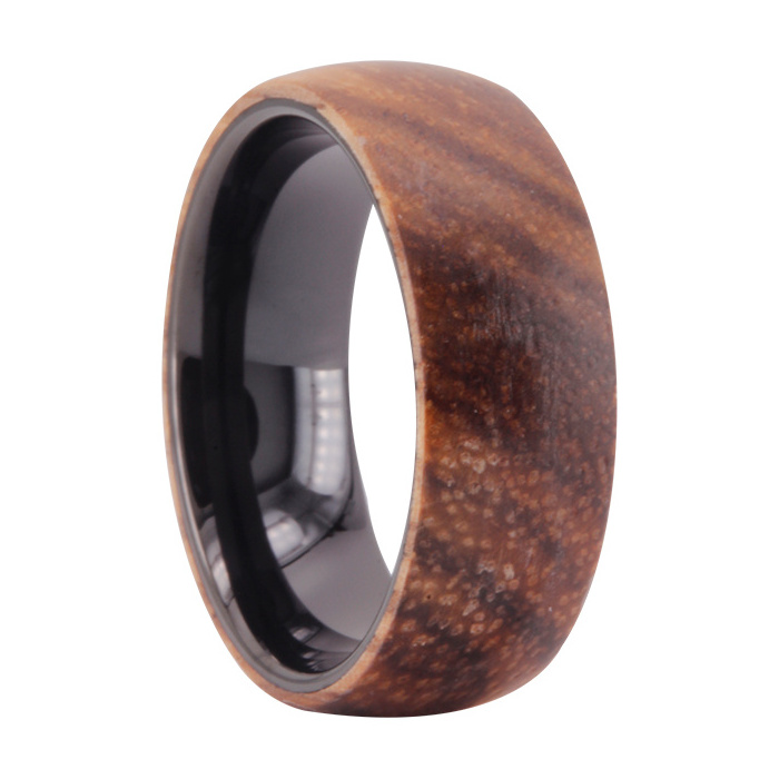 Jewelry Red & Black Wooden Ring Plated Tungsten Outside Inlaid Hawaii Koa Wood 8MM wood hand ring men