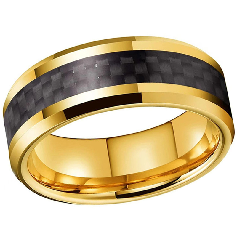 Fine jewelry 18k yellow color white material inlay 8mm tungsten alliance rings his and hers gold wedding ring