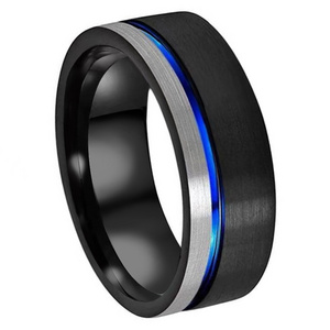 Fashion jewelry designs thin blue line tungsten black plated wolf ring for men