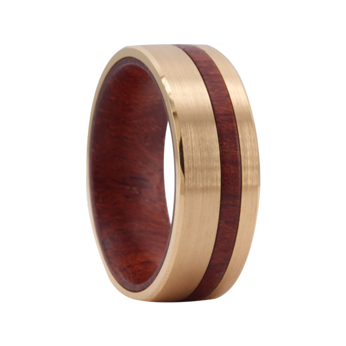 Jewelry Red & Black Wooden Ring Plated Tungsten Outside Inlaid Hawaii Koa Wood 8MM wood hand ring men