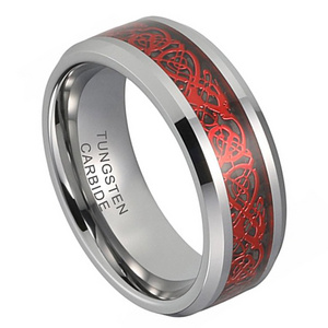 SZ CHENG JEWELERS Dragon Tungsten Ring Chinese Celtic Men 18k Gold Silver Black Red CHRISTIAN Vintage Wedding Engagement Ring