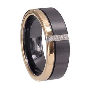 CHENG JEWELERS wholesales black and gold plated wedding men tungsten ring with real diamond