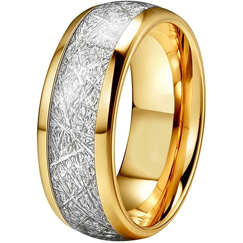 Fine jewelry 18k yellow color white material inlay 8mm tungsten alliance rings his and hers gold wedding ring