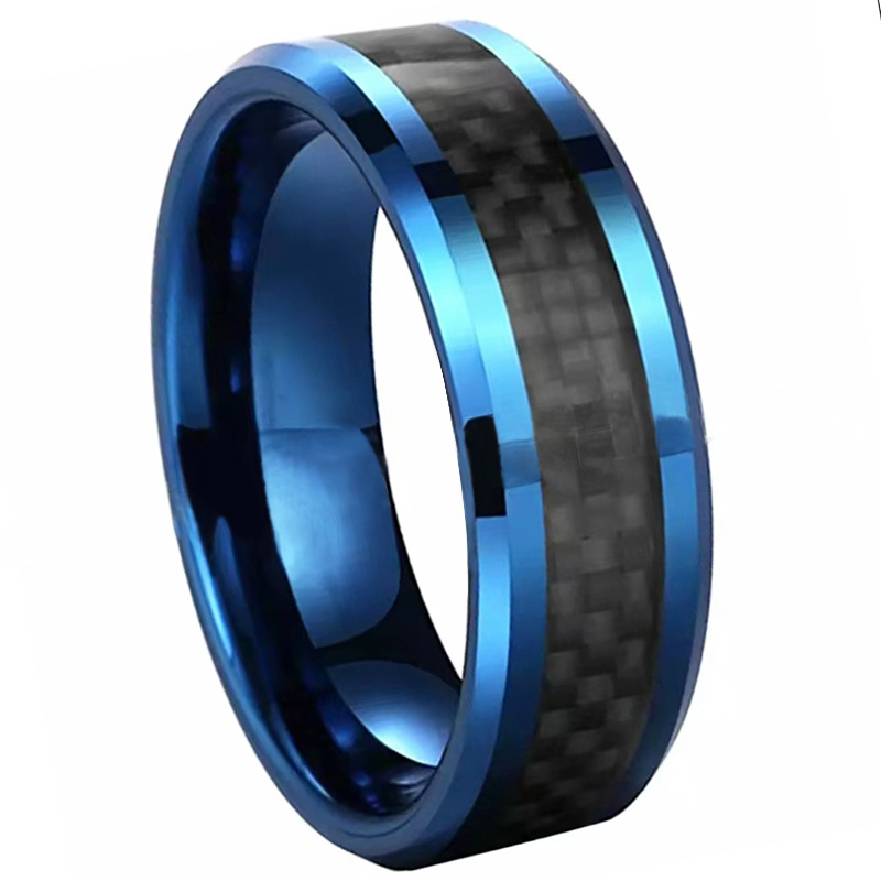 Fashion jewelry designs thin blue line tungsten black plated wolf ring for men