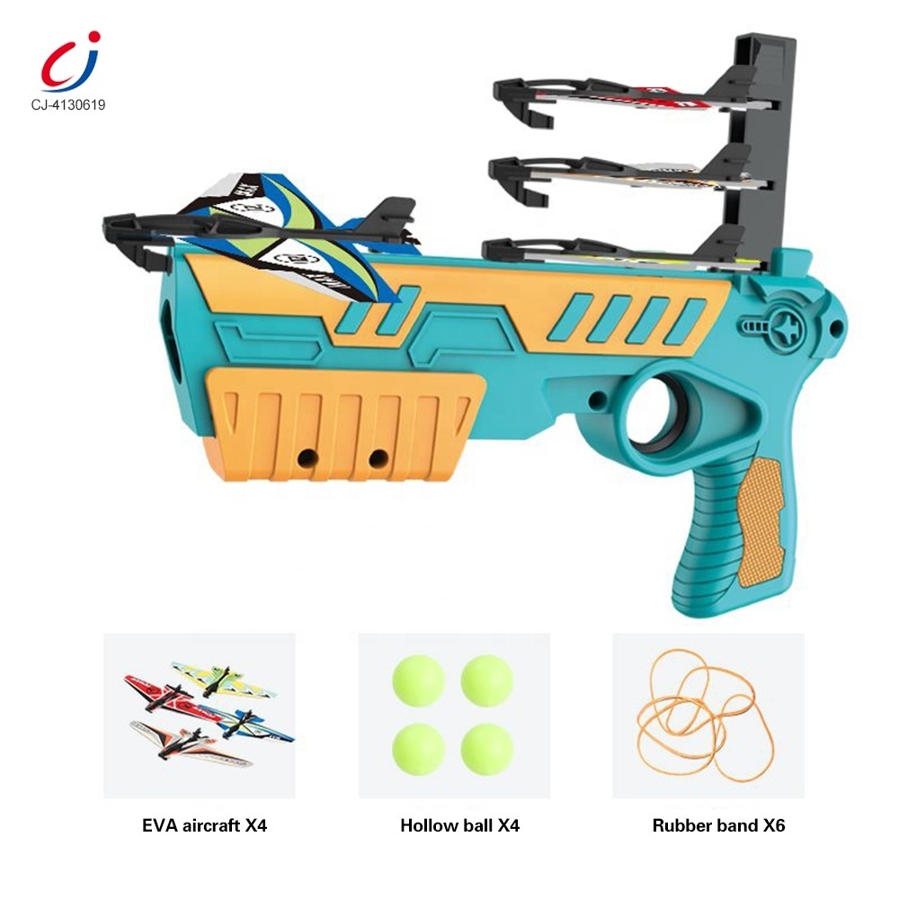 Chengji shoot toys children catapult plane launcher air battle gun toy 3 in 1 eva ball throwing flying airplane launcher toy gun