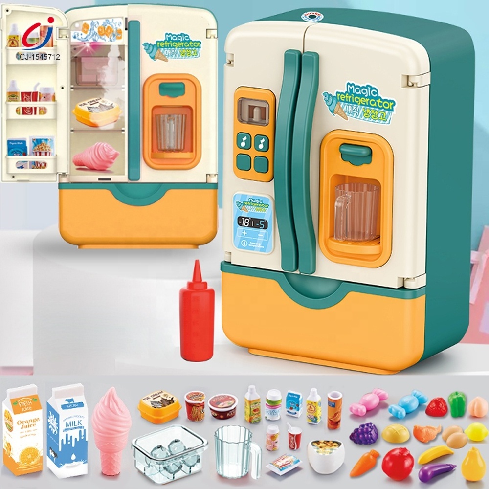 32PCS educational spray kids toy refrigerator play set simulation kitchen double door refrigerator toys with light and sound