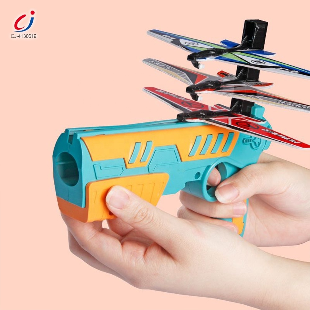 Chengji shoot toys children catapult plane launcher air battle gun toy 3 in 1 eva ball throwing flying airplane launcher toy gun