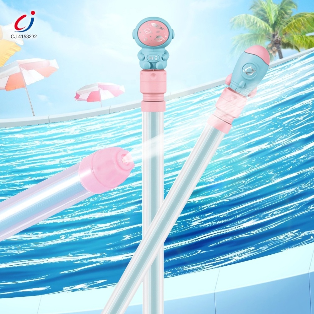 Chengji new design girls summer beach interaction happy play 2 colors cartoon rocket macarone hand pump pink water gun