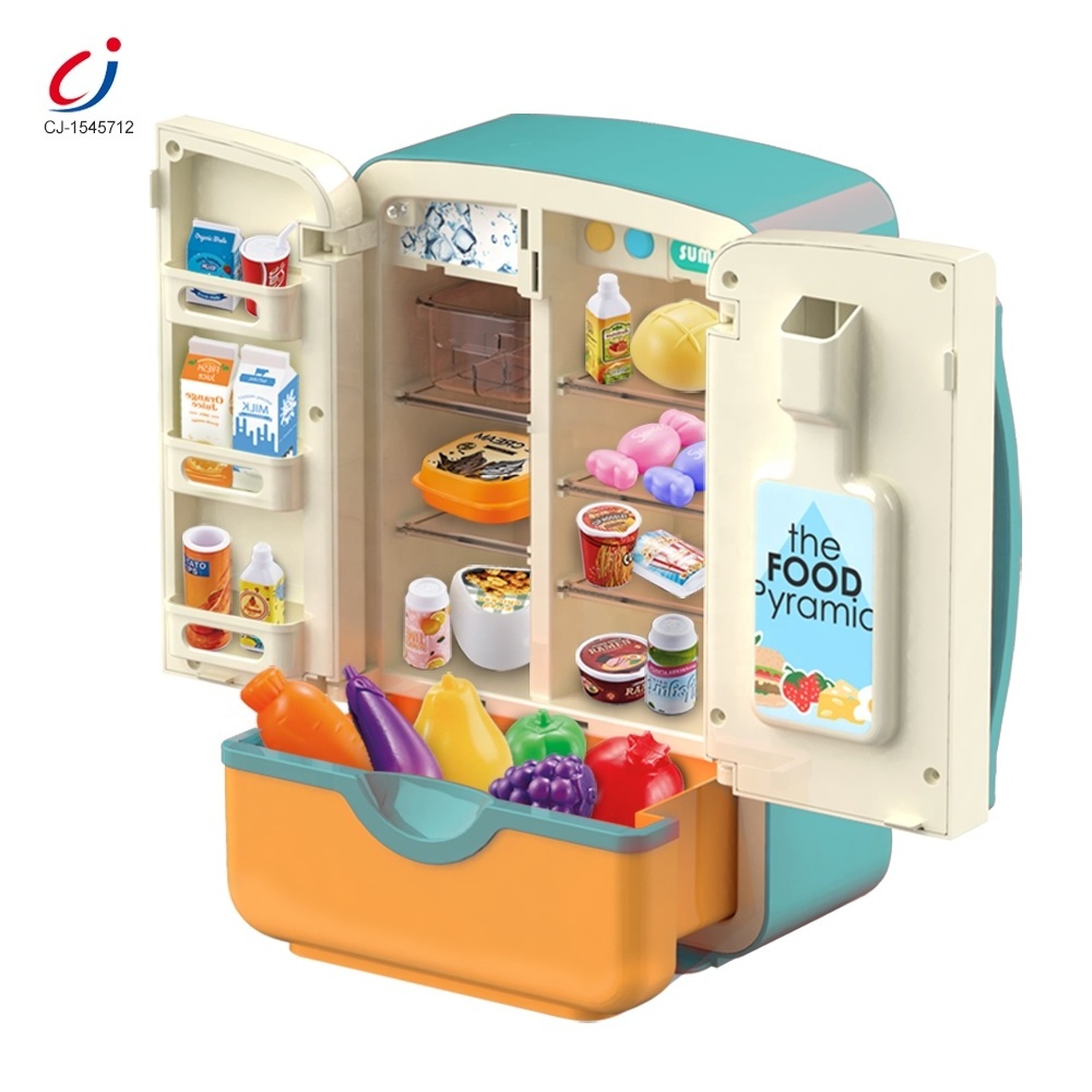 32PCS educational spray kids toy refrigerator play set simulation kitchen double door refrigerator toys with light and sound