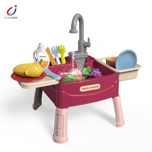 Children plastic recirculating water wash basin electric dishwasher pretend cut fruit vegetable play set kitchen toy faucet