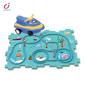 Chengji ocean world creative electric track cars toy set diy assembling puzzle rail car for children toys