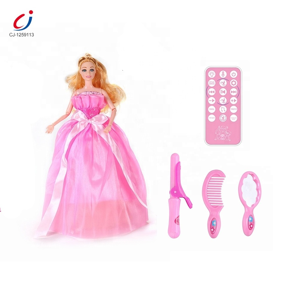 High quality smart long hair big head cute remote control princess doll