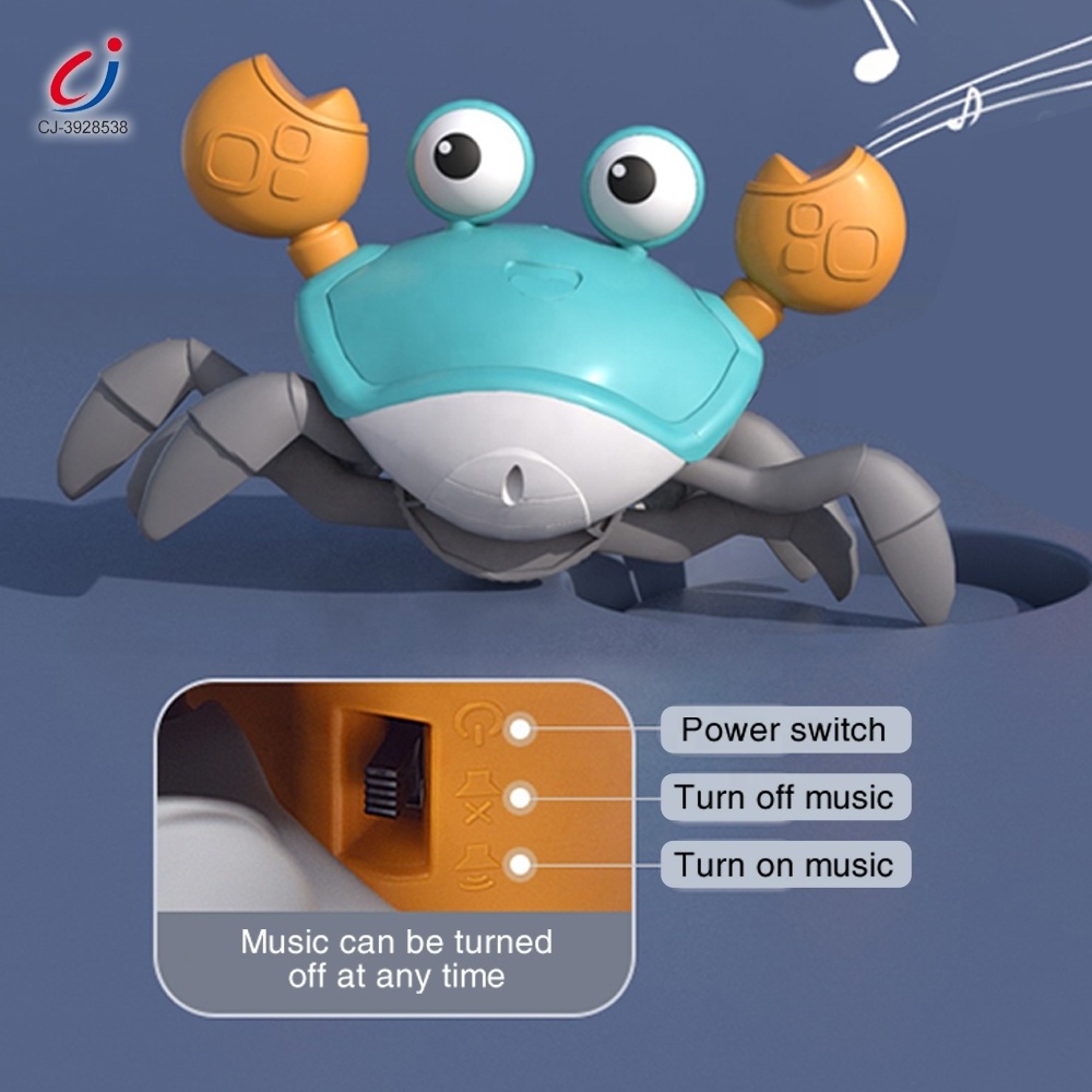 Chengji hot selling baby battery operated musical lighting induction escape electric crawling crab toy for kids