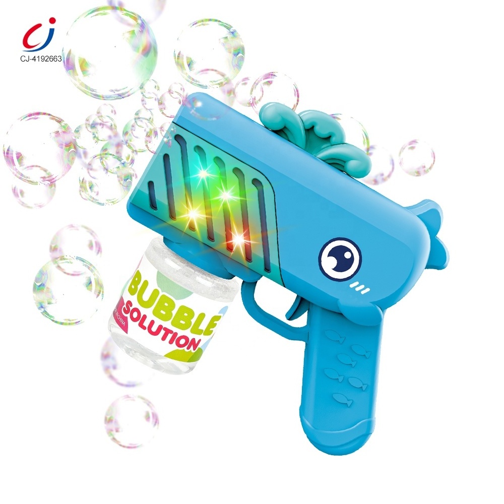 Chengji children summer outdoor game toy 360 degrees rotation cartoon animal whale porous manual bubble gun for kids