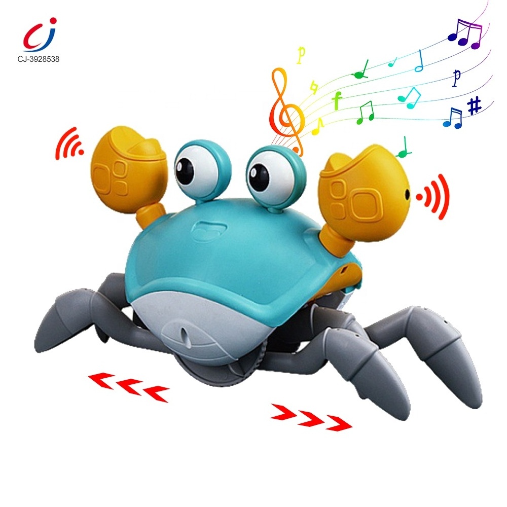 Chengji hot selling baby battery operated musical lighting induction escape electric crawling crab toy for kids